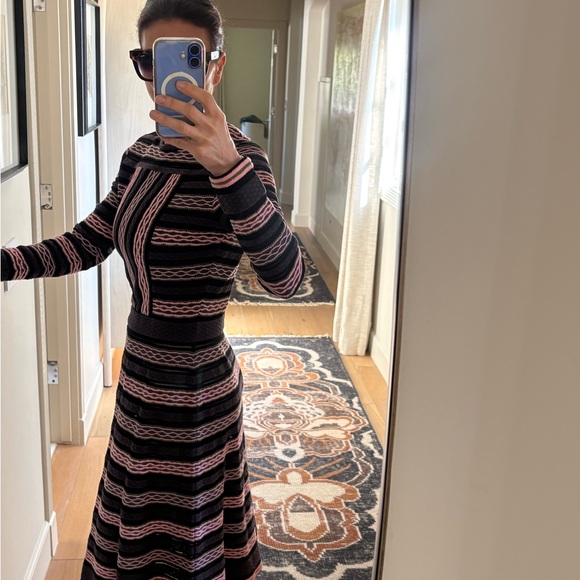 M Missoni Signature Knit Long Sleeve A-Line Dress Purple Pink  Size IT 44 /US 8 - Picture 4 of 9